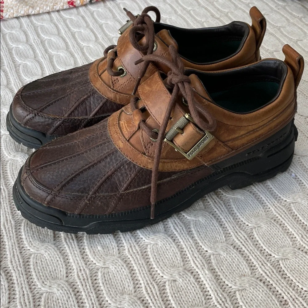 Ralph Lauren Polo Sport Dover III Duck Ankle Boots Two-Tone Brown Leather 7B